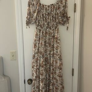Hayden Floral Long Sleeve Dress - Cream and Brown